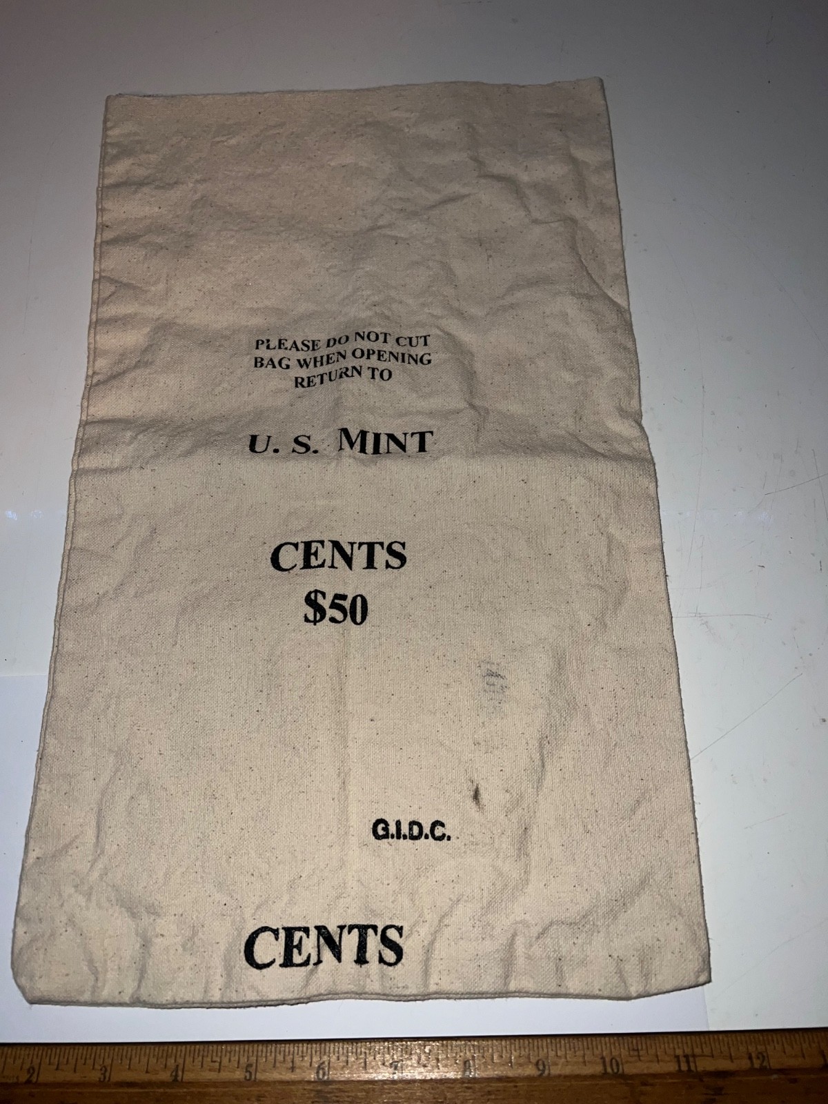 VINTAGE U.S. MINT CENTS $50 CANVAS BANK BAG