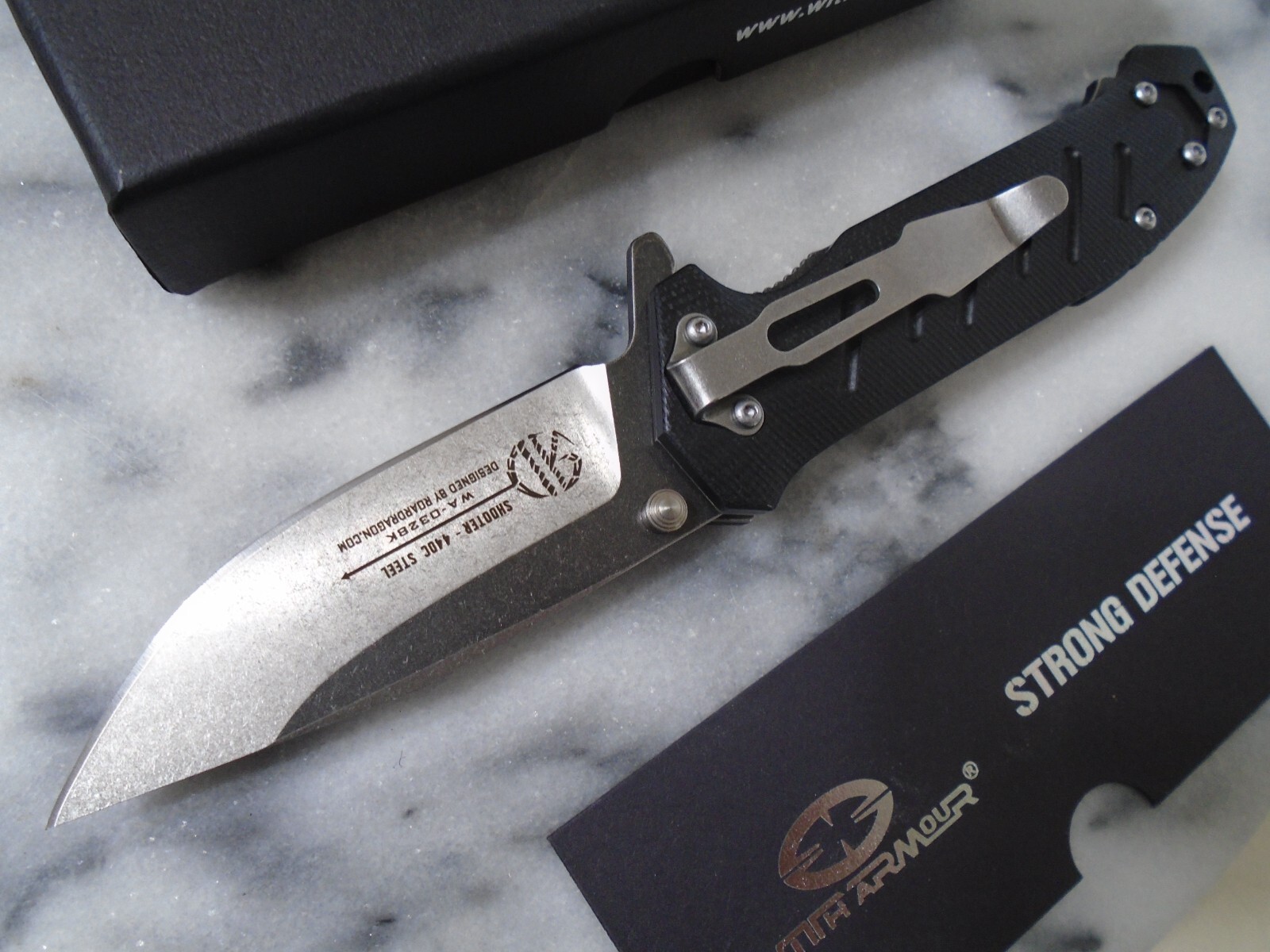 WithArmour Shooter Ball Bearing Pivot Pocket Knife 440C G10 WA-032BK 7.60″ Open