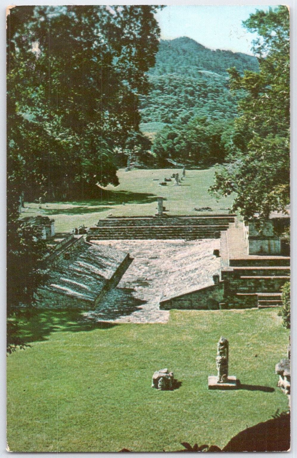 Vintage Copan Mayan Ruins Temple View Postcard Honduras