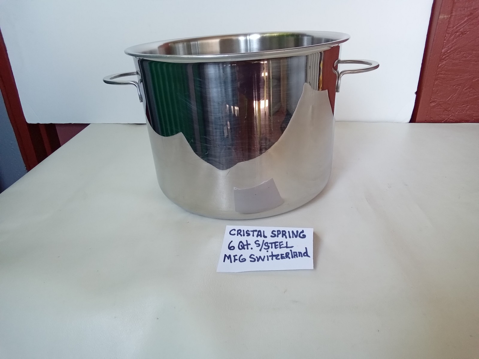 CRISTAL SPRING SWISS COOKWARE S/STEEL 6 QT STOCK POT DBL HANDLE 7″ TALL NICE