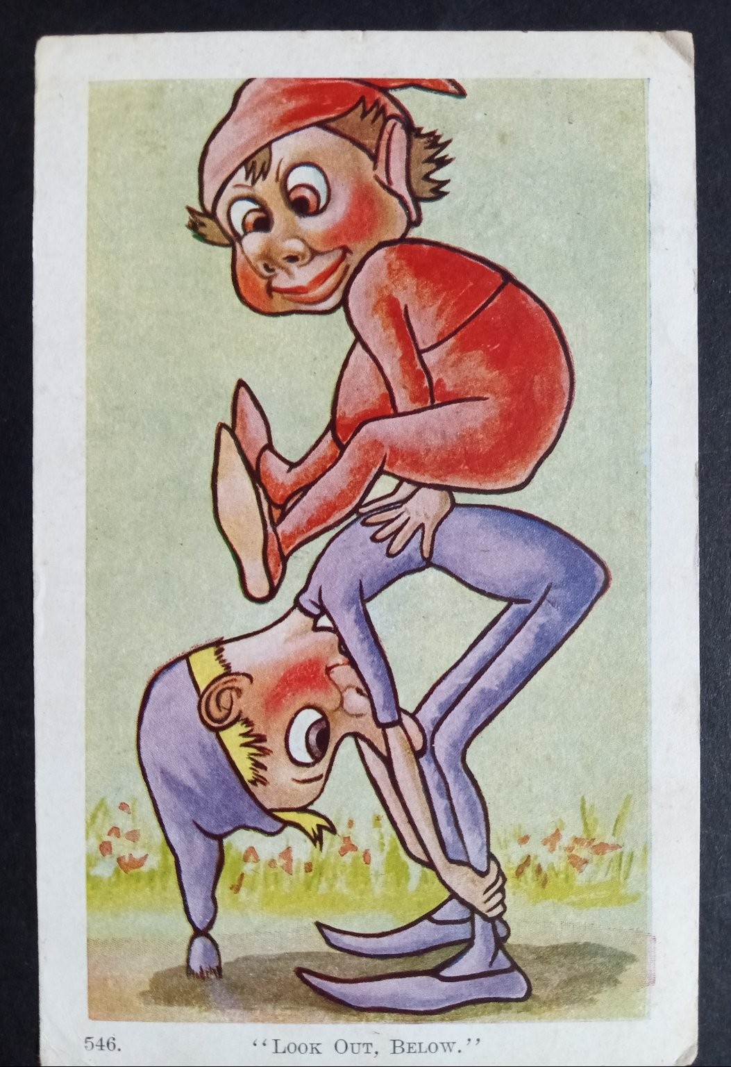 Vintage Comic Postcard “Look Out, Below.” Whimsical Elves Pixies 1909 Posted