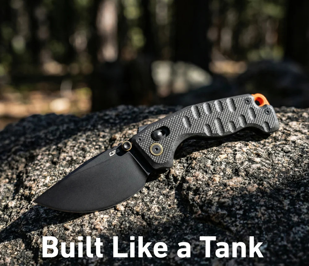 CJRB Doubletap Folding Knife 3⅞” D2 Tool Steel Drop Point Blade Black G10 Handle