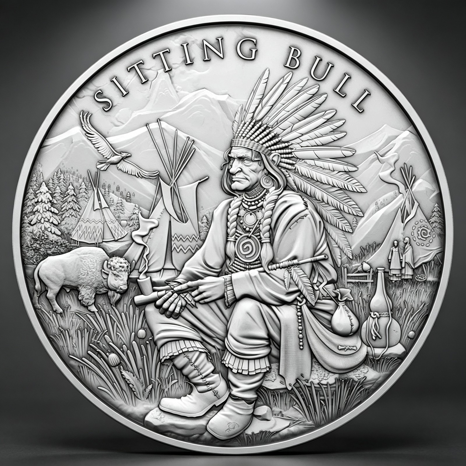 1 Troy oz Sitting Bull Design .999 Fine Silver Round