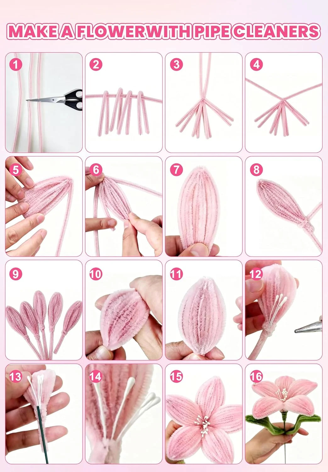 Gloruoia 1700pcs Pipe Cleaners Kit, 7mm Chenille Stems in 17 Colors, DIY Flower
