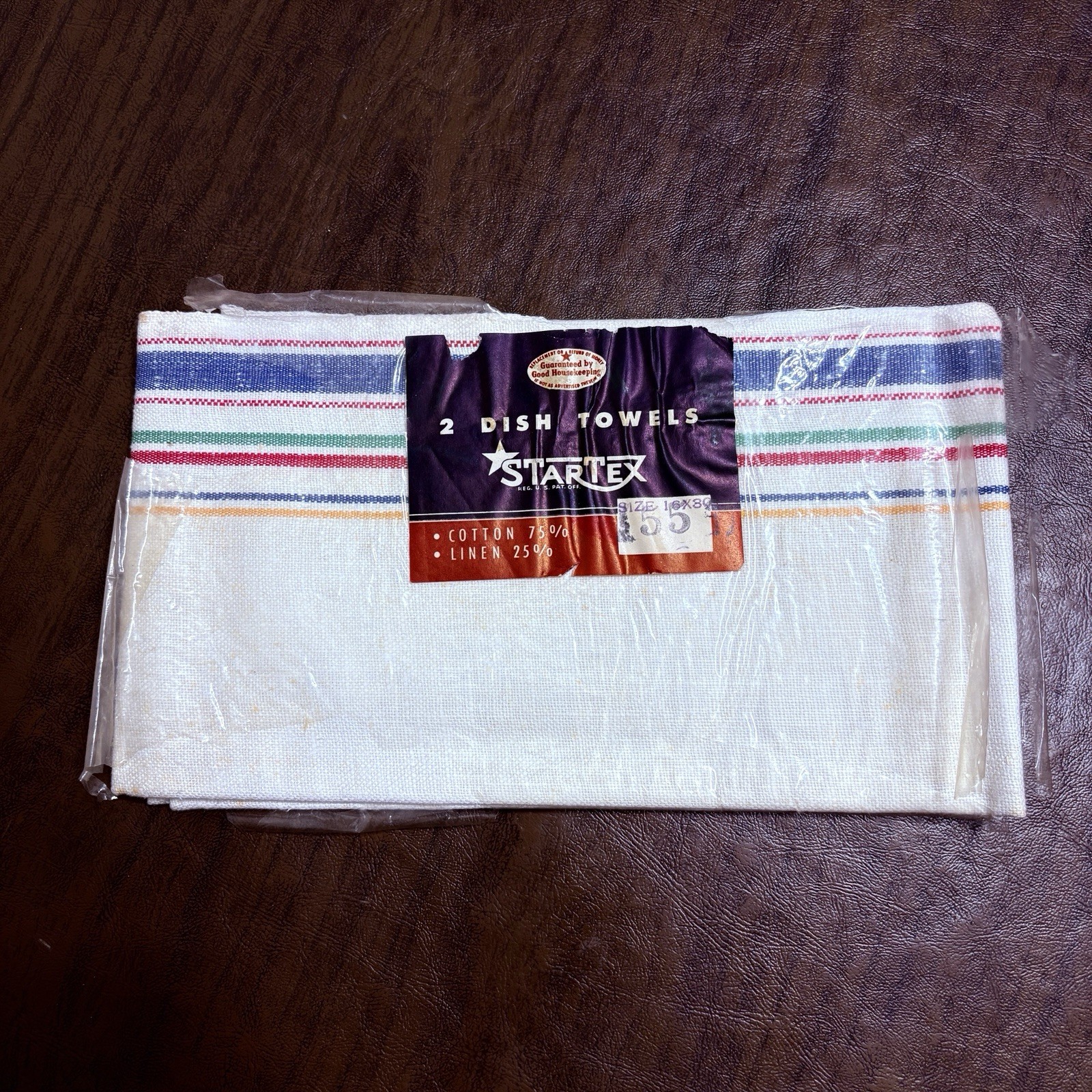 Pair NOS set 2 VINTAGE STARTEX Striped Kitchen Cotton Linen Dish Towels Lot NIP