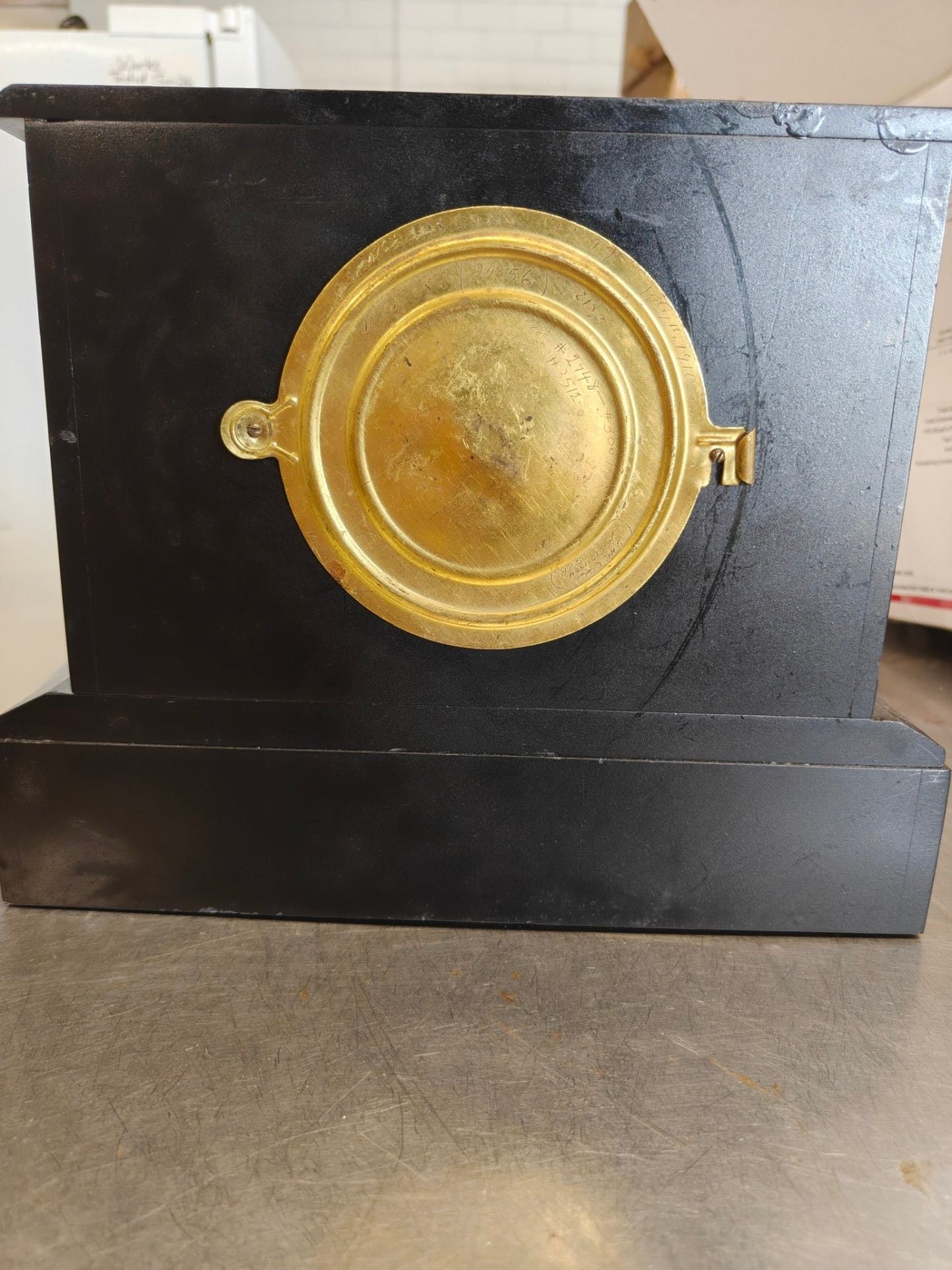 Antique Ansonia Black Mantel Clock with Open Escapement and Marble Accents
