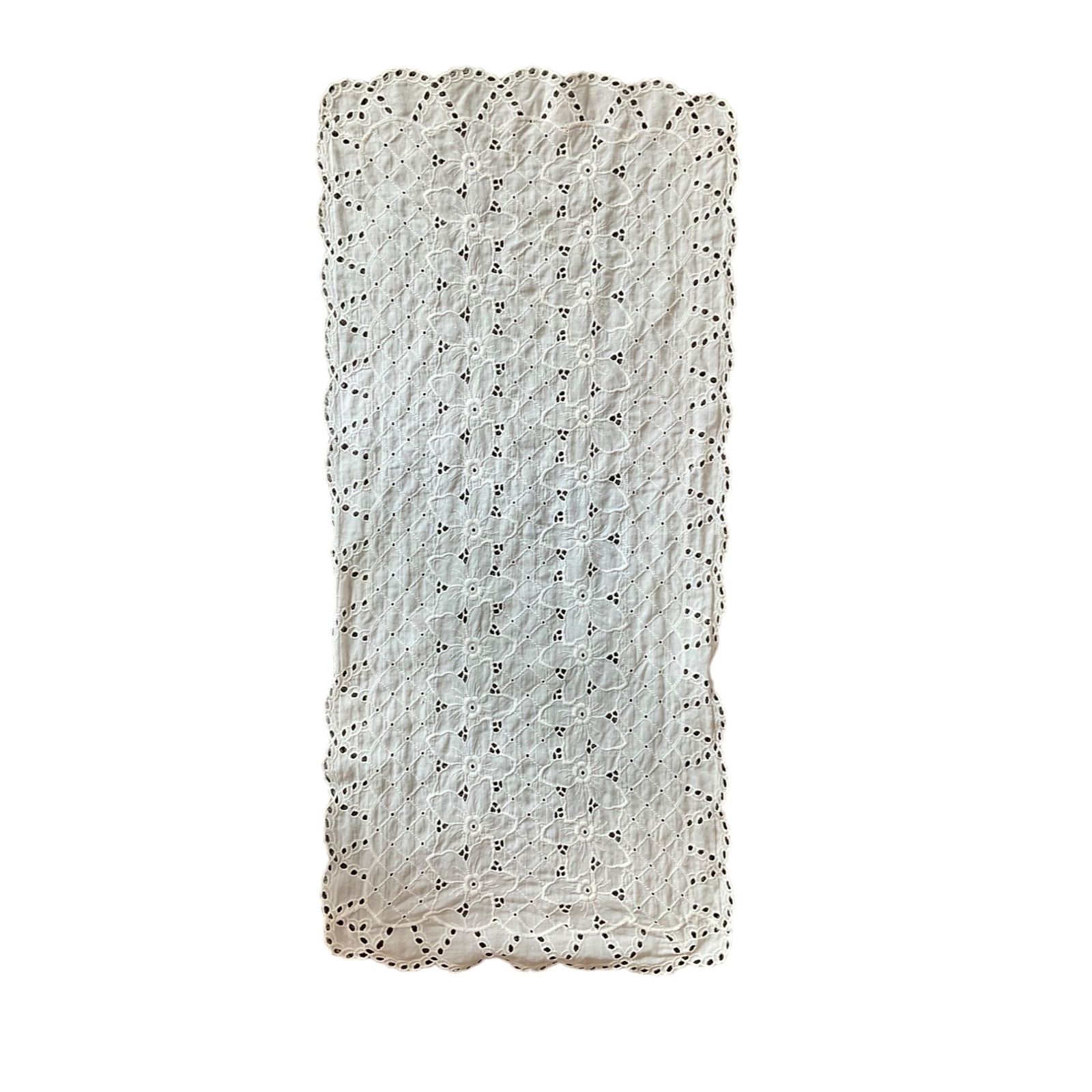 Vintage Handmade Eyelet Lace Embroidered Table Runner Home Decor