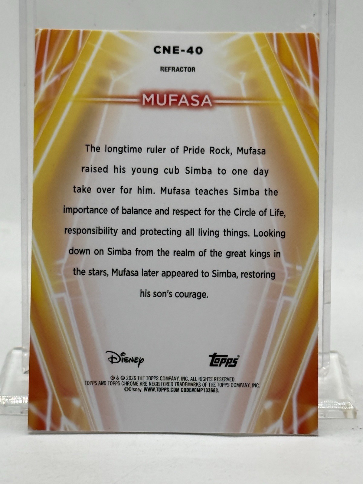 2026 Topps Chrome Disney GOLD (Refractor) #CNE-40 MUFASA (#’d / 199)