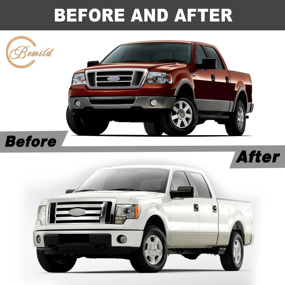 Front Bumper Grille Assembly Compatible with 2009-2014 Ford F-150 F150 XLT, Silv