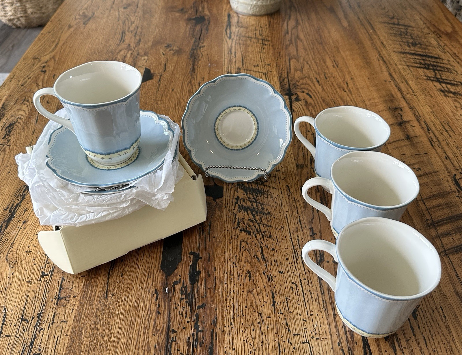NEW Lenox Provencal Sky Tea Cup And Saucer Set Of 4 FREE SHIPPING