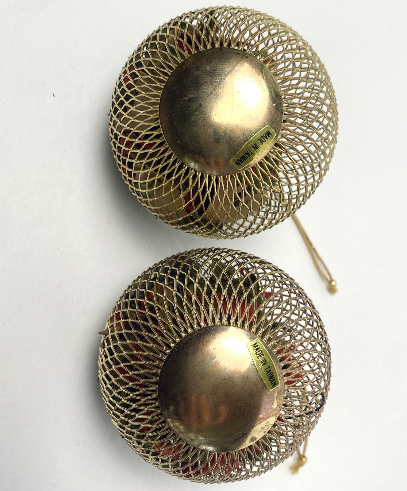 Vintage Wire Mesh Ornament Gold Cage Metal MCM Hollywood Regency Christmas Set 2