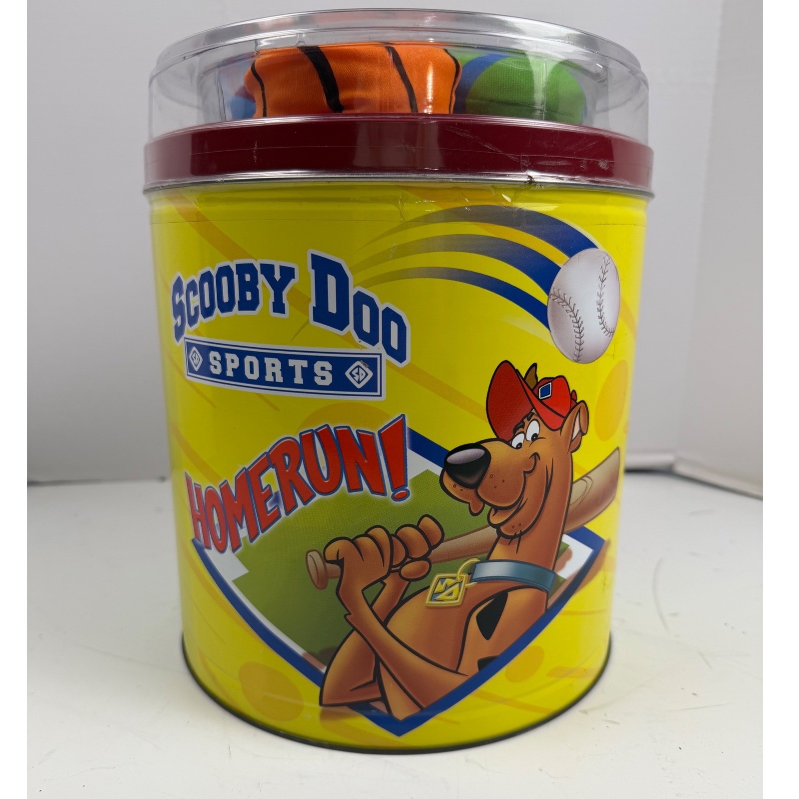 Scooby Doo Sports Homerun Popcorn Tin 2008 Houston Harvest with 3 Plush Balls