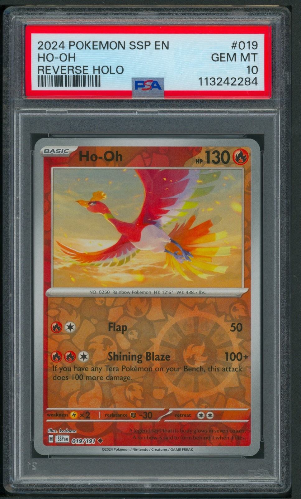Pokémon SV Surging Sparks Ho-Oh Reverse Holo 019/191 PSA 10