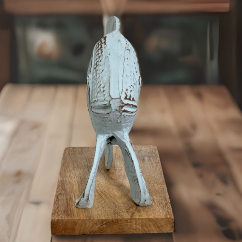 Vintage Blue Metal Angelfish Figurine On Wooden Base Hand-Painted UK Fish Gift