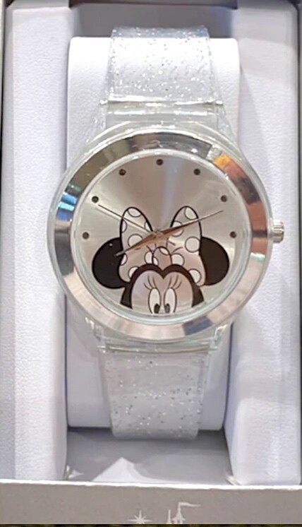 Disney Park Collection Watch Minnie Mouse Silver Glitter Polka Dot Bow Classic