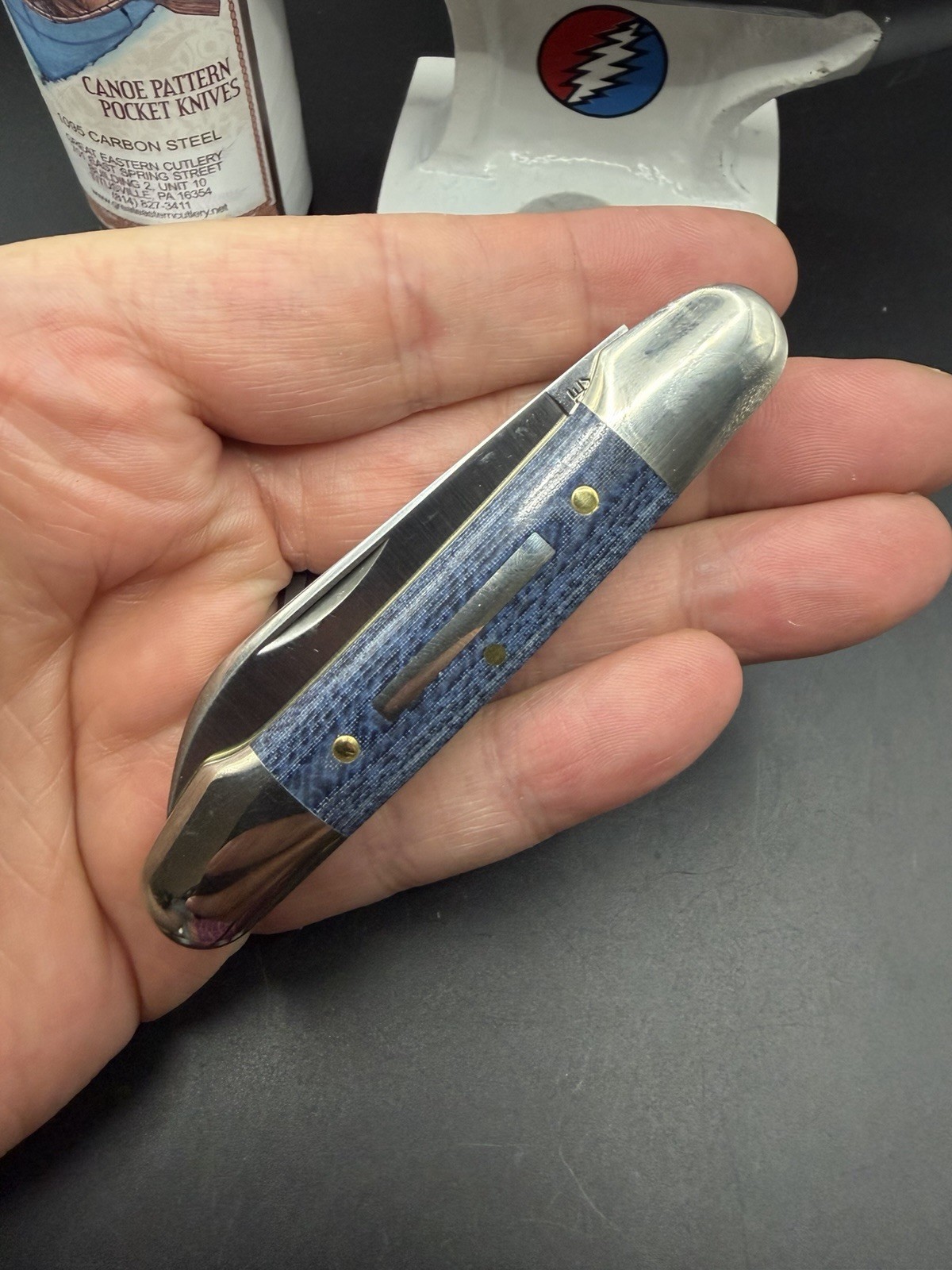 GEC TIDIOUTE ** DENIM BLUE MICARTA LITTLE INDIAN GIRL CANOE KNIFE KNIVES