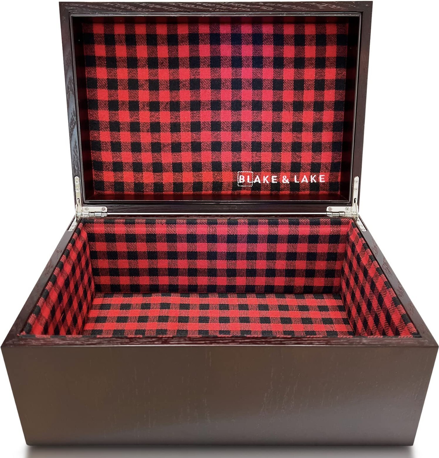 Buffalo Plaid Wooden Storage and Keepsake Box Hinge Dark Oak Wood for Home Decor