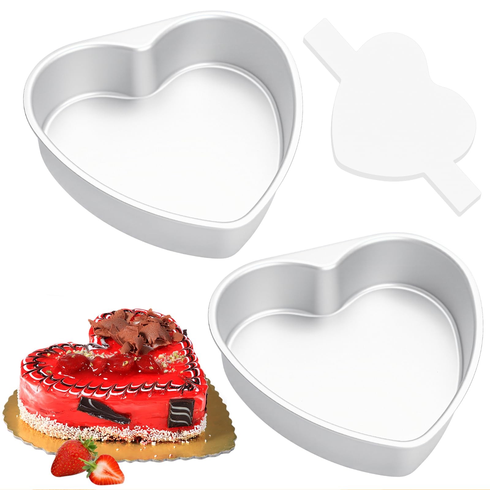 2 PCS 6 Inch Heart Shaped Cake Pans with 50 Parchment Papers Non-stick Tin
