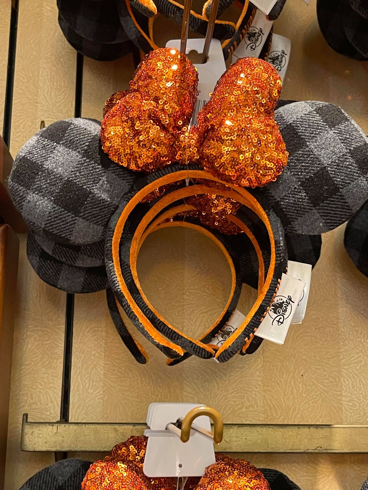 DisneyParks Minnie Mouse Ears Orange Bow Halloween Plaid Headband US