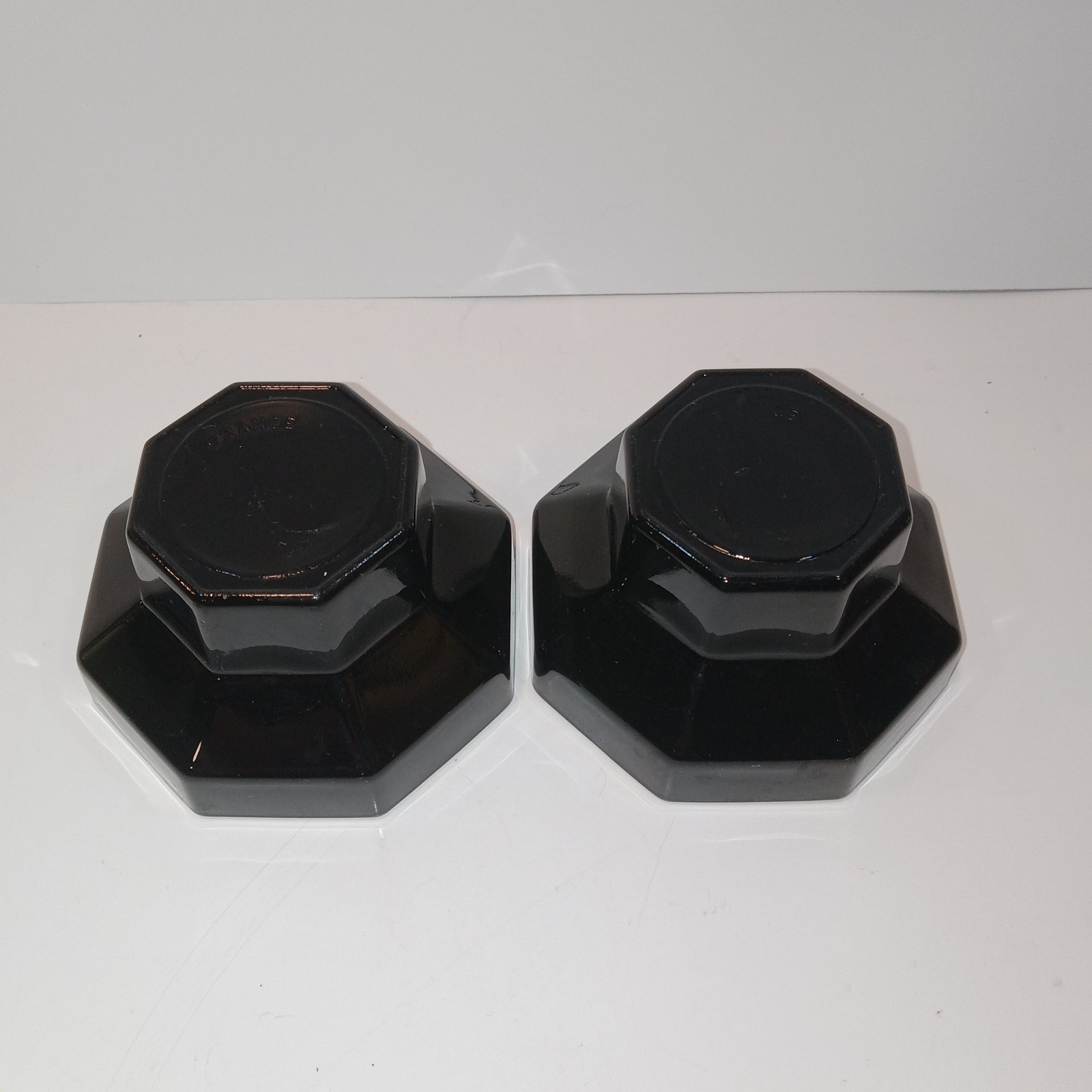 Vtg France Arcoroc Black Glass Taper Candlestick & Votive Candle Holders