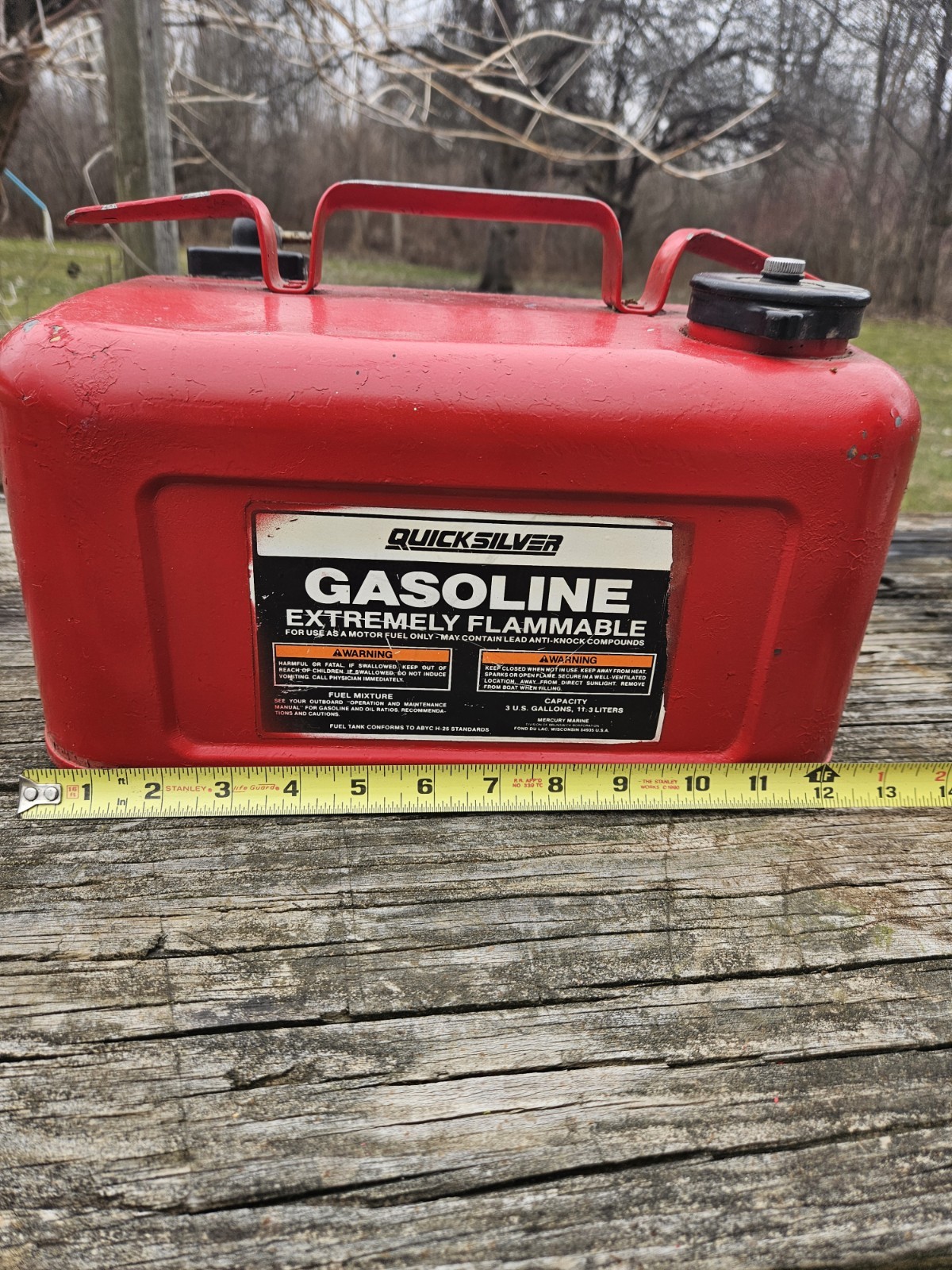 Vintage Mercury Quicksilver 3 Gallon Metal Fuel Gas Can Boat Marine Tank