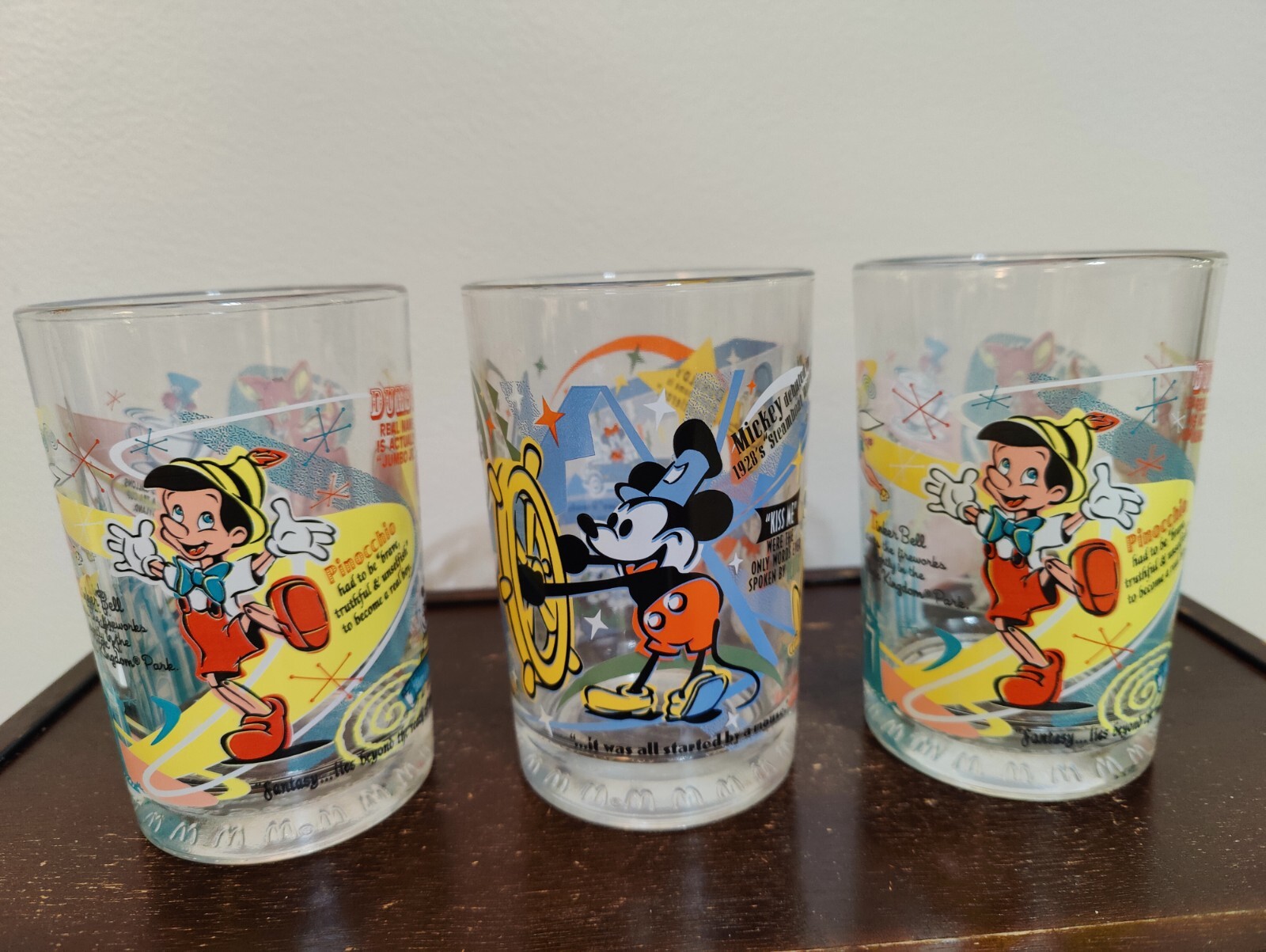 Disney MCDONALDS GLASSES (6) 3-100 YEARS OF MAGIC. 2-YEAR 2000, 1-25 YEAR