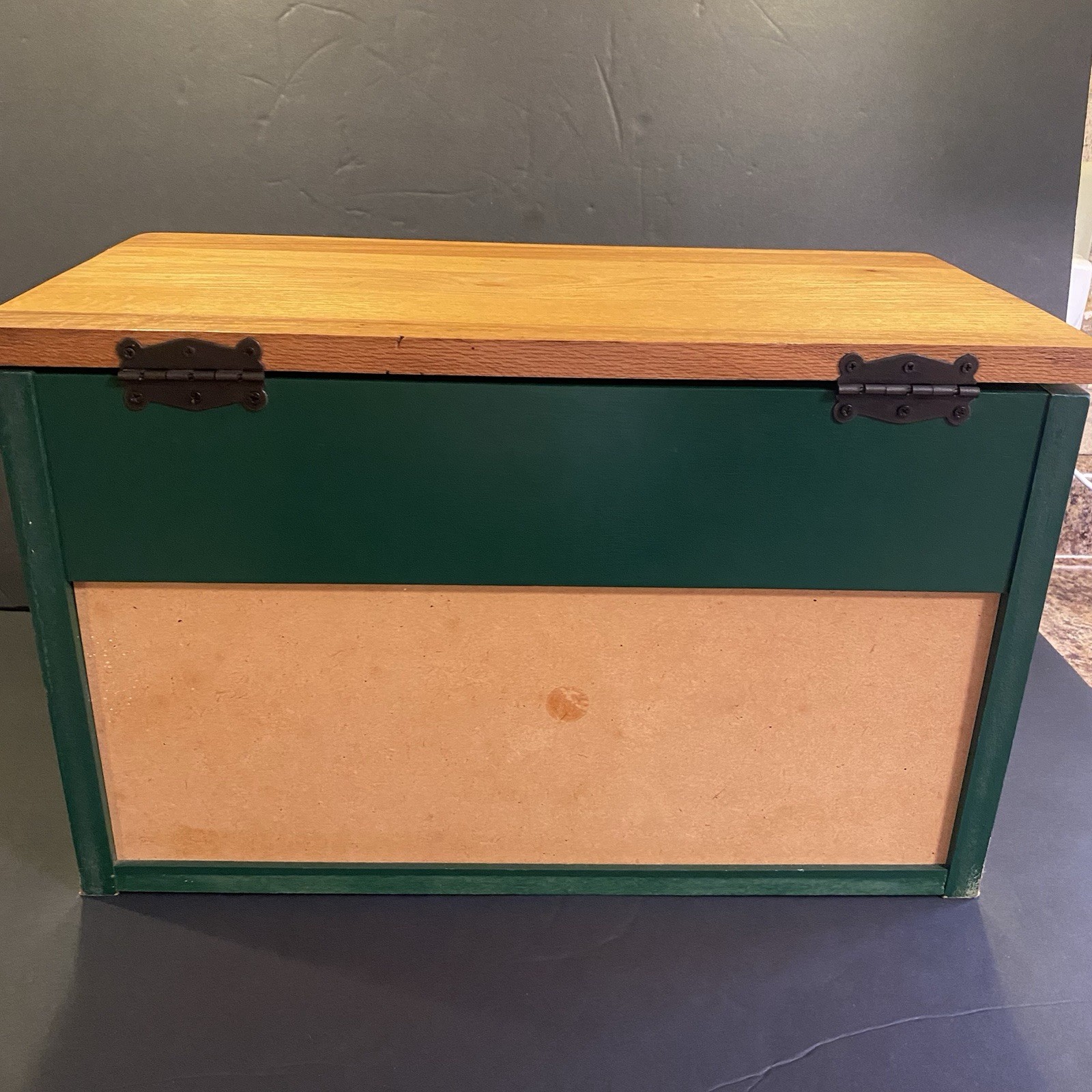 Vintage Bread Box Natural Wood Top Green Farmhouse Country Kitchen