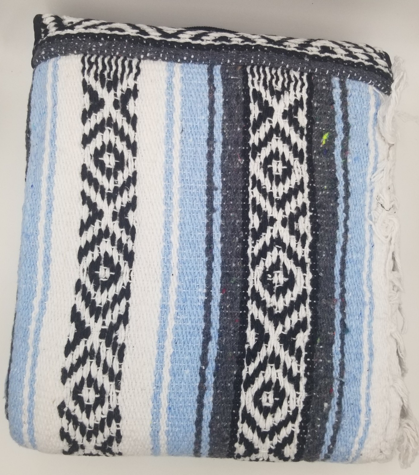 Blue Mexican Blanket Serape Falsa Sarape Yoga Blanket Light Blue Black New