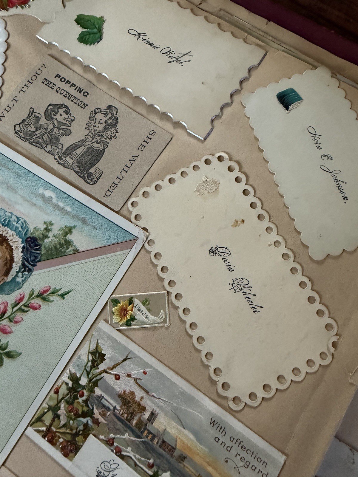 Antique Scrapbook with Victorian Trade Cards Calling Cards Diecuts Cut Papers +