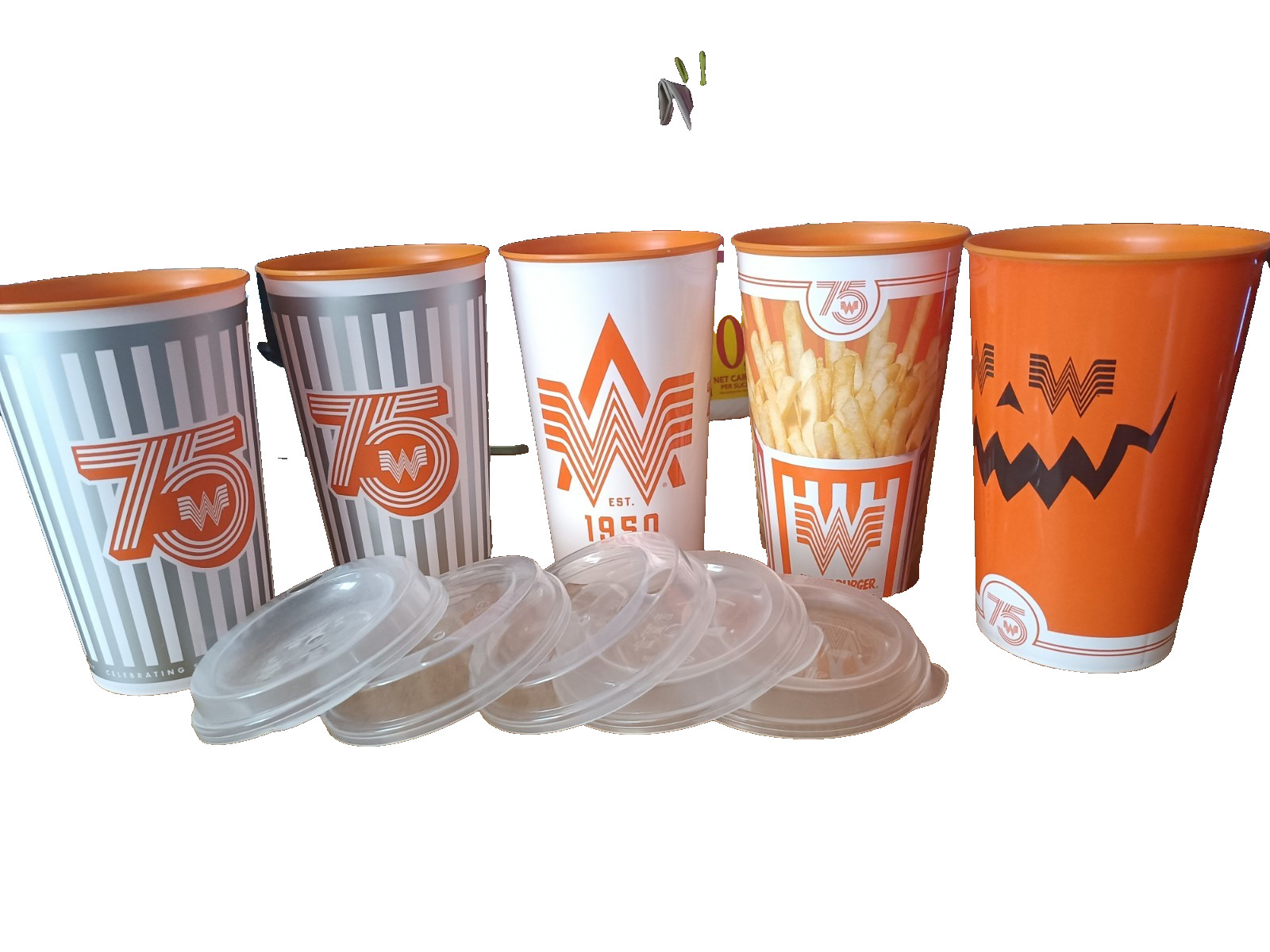 WHATABURGER 75th Anniversary Limited Edition 32 oz Collector Cups/Lids Set of 5