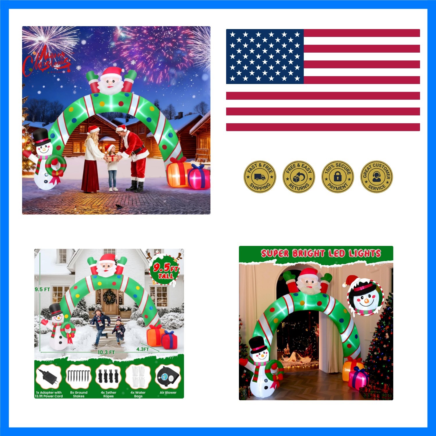 10.3Ft Christmas Inflatable Archway Outdoor Decoration, Blow up Giant Christm…