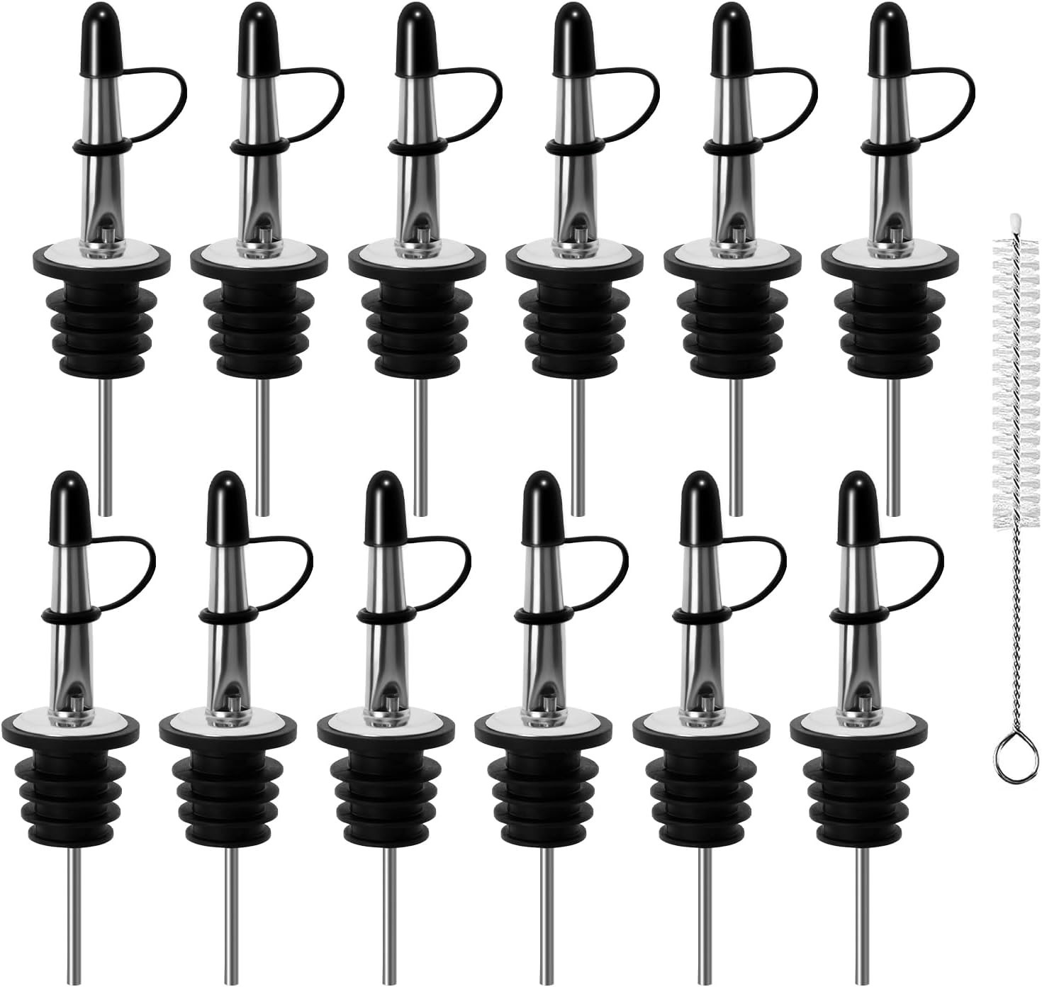 12 Pack Liquor Pour Spout, Stainless Steel Classic Bottle Pourers with Rubber Du