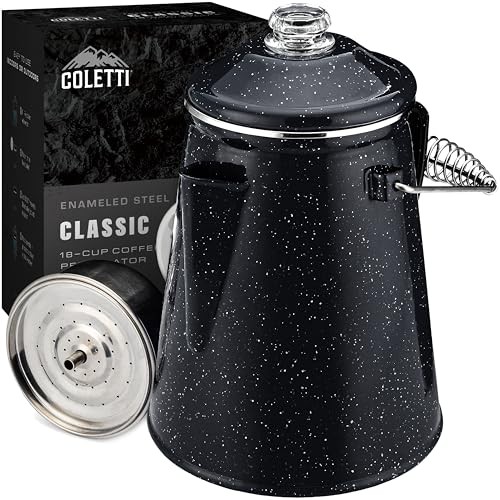 COLETTI CLASSIC PERCOLATOR COFFEE POT CAMPING PERCOLATOR CAMPFIRE COFFEE BLACK