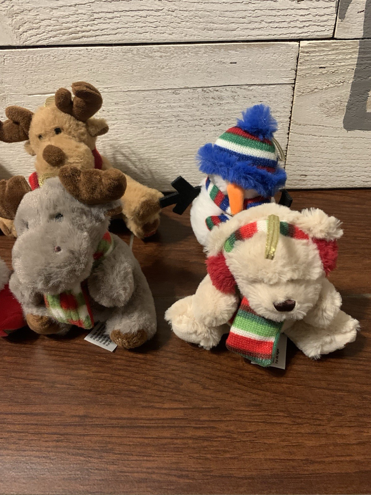 EUC Hugfun 6PC Set Plush Christmas Ornament Collection Snowman Bear Sloth Santa