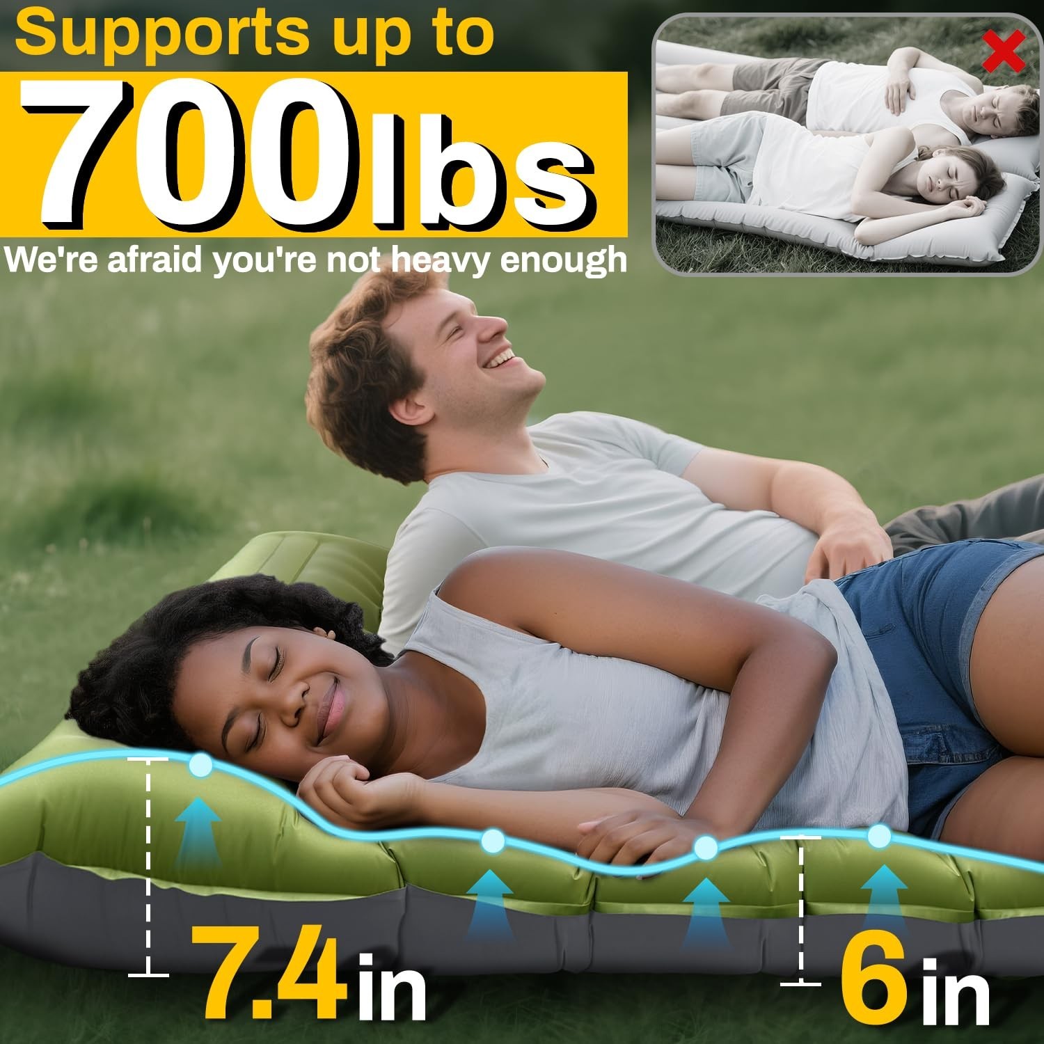Double Sleeping Pad, Extra Thick 6 Inch Sleeping Pad for Camping 2 Person wit…