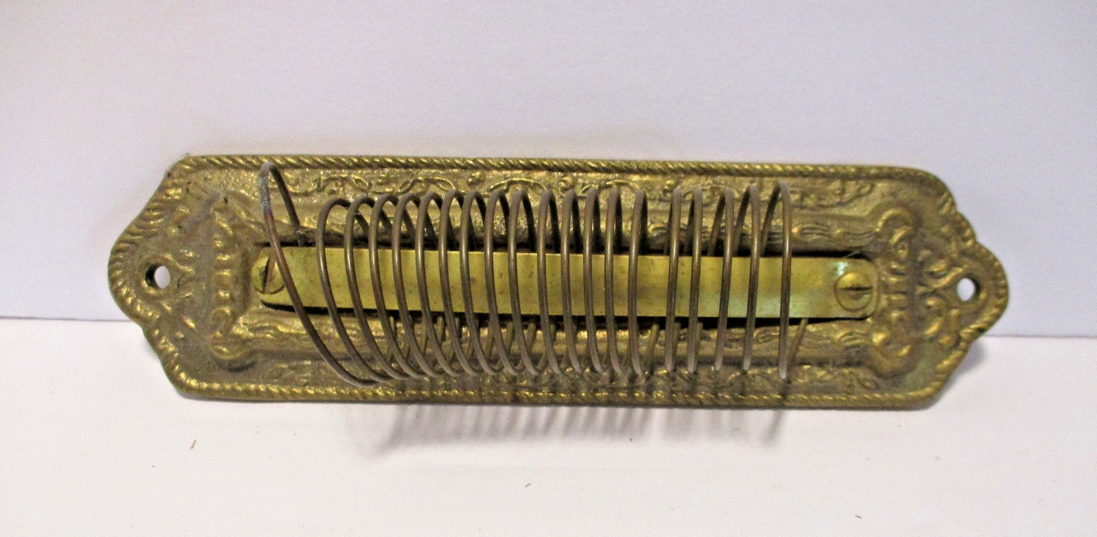 Vintage Solid Brass Coiled Spring Slotted Letter Holder
