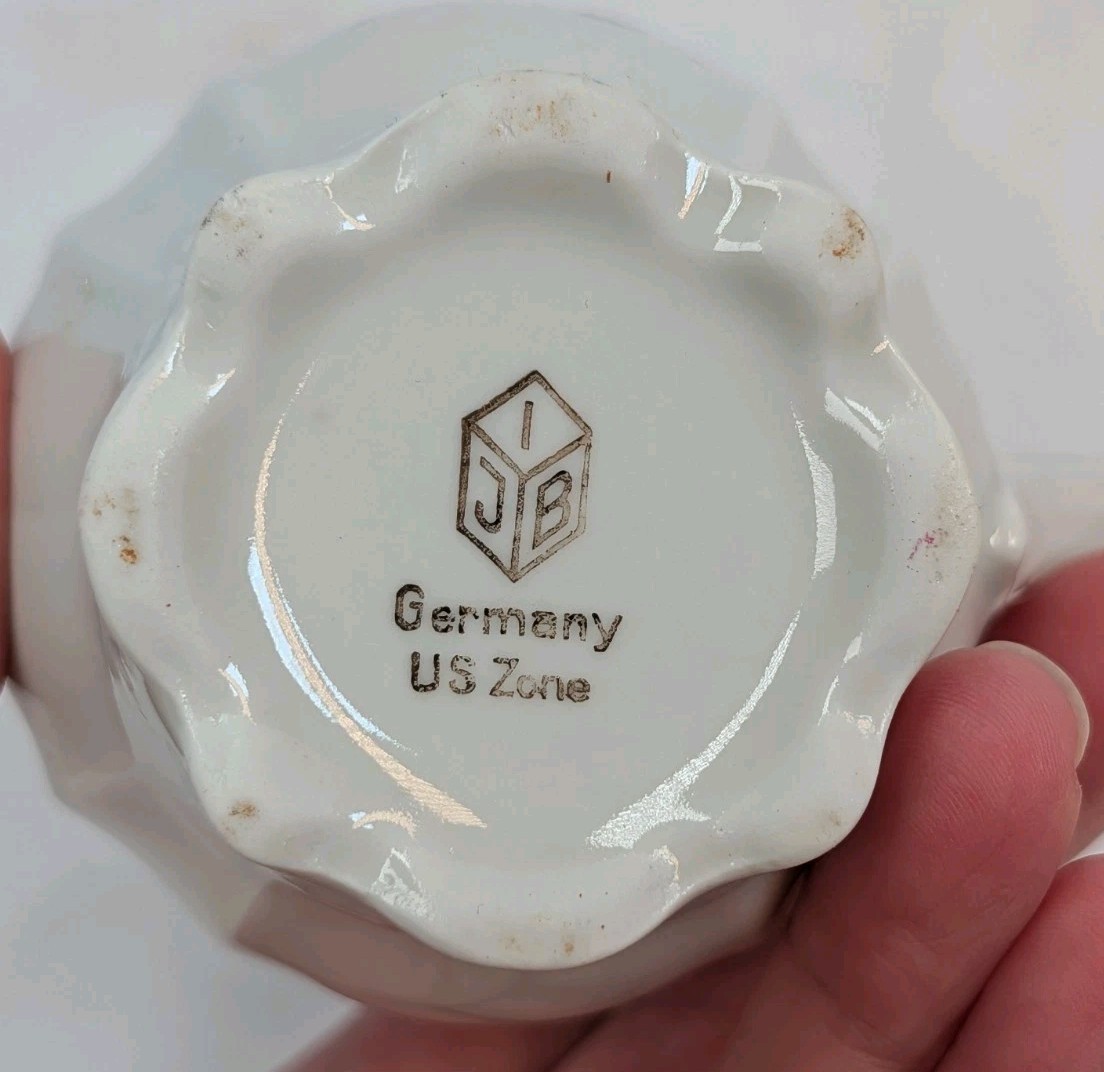 Vintage IJB Handpainted Pink Flowers Ceramic Creamer Sugar Bowl Germany US Zone