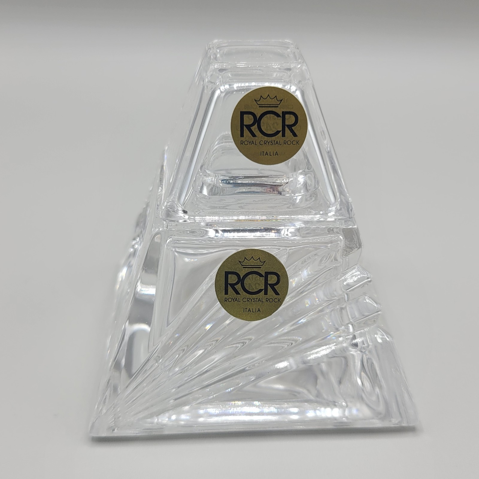 VTG RCR Royal Crystal Rock Pyramid Pattern Trinket Box With Lid Made In Italy