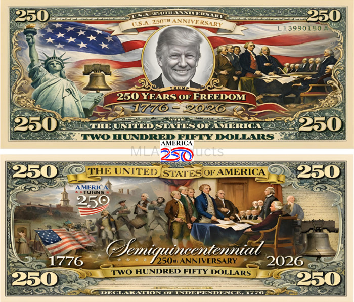 5 Pack Donald Trump USA 250th Anniversary Dollar Bill American Freedom Money