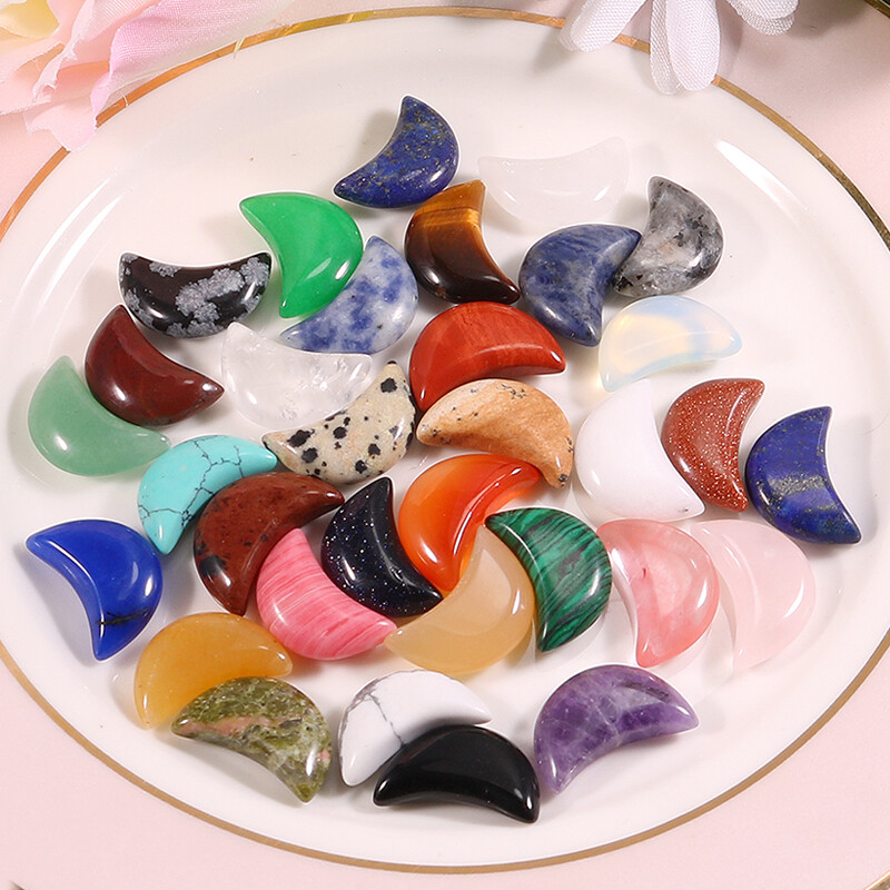 50pcs Natural Stone Reiki Healing Crystals Moon for Home Decorate Mixed Color