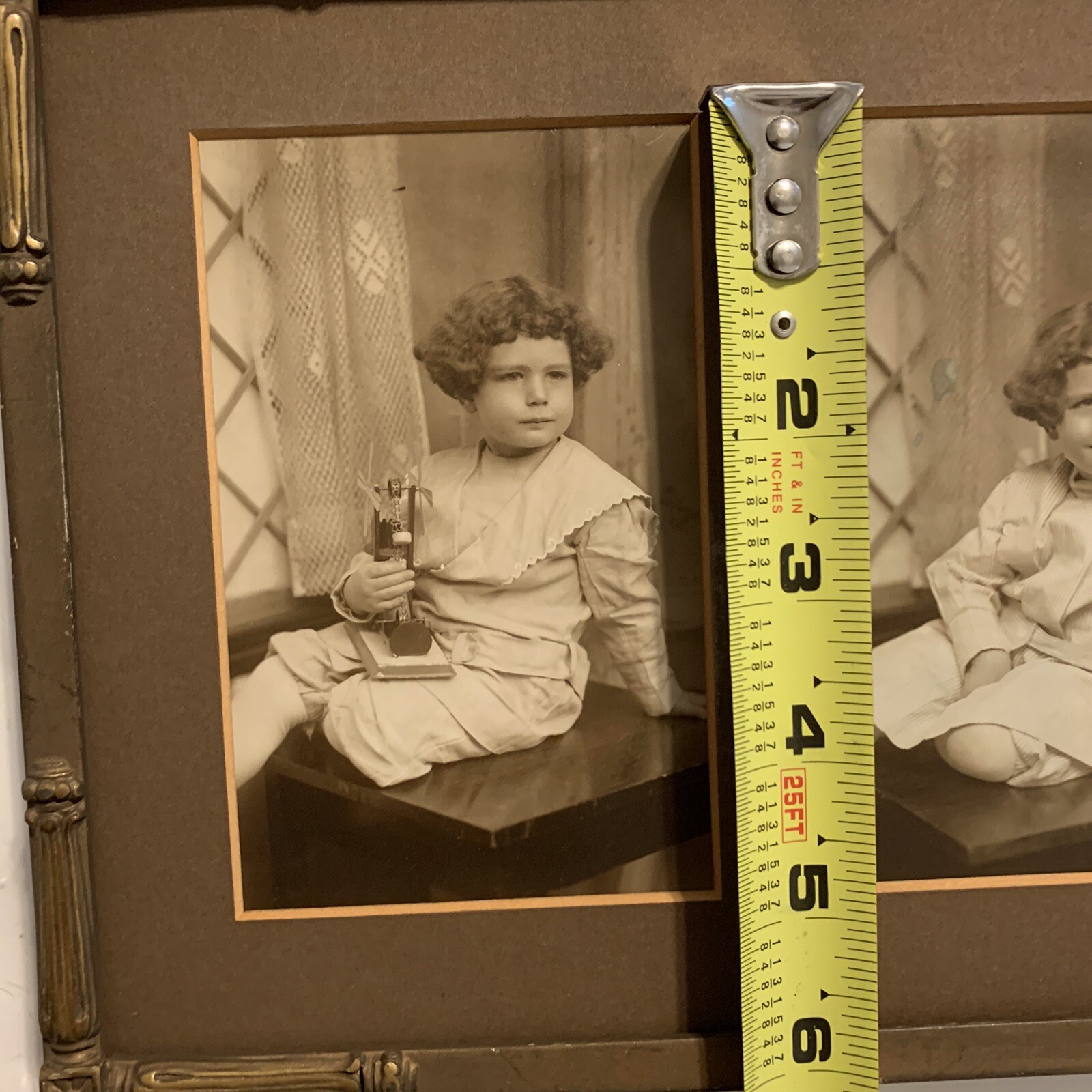 ANTIQUE 1900 PHOTO FRAME 9.5×7.5″ WITH TWO 3×5″ RECTANGULAR PHOTO SLOTS