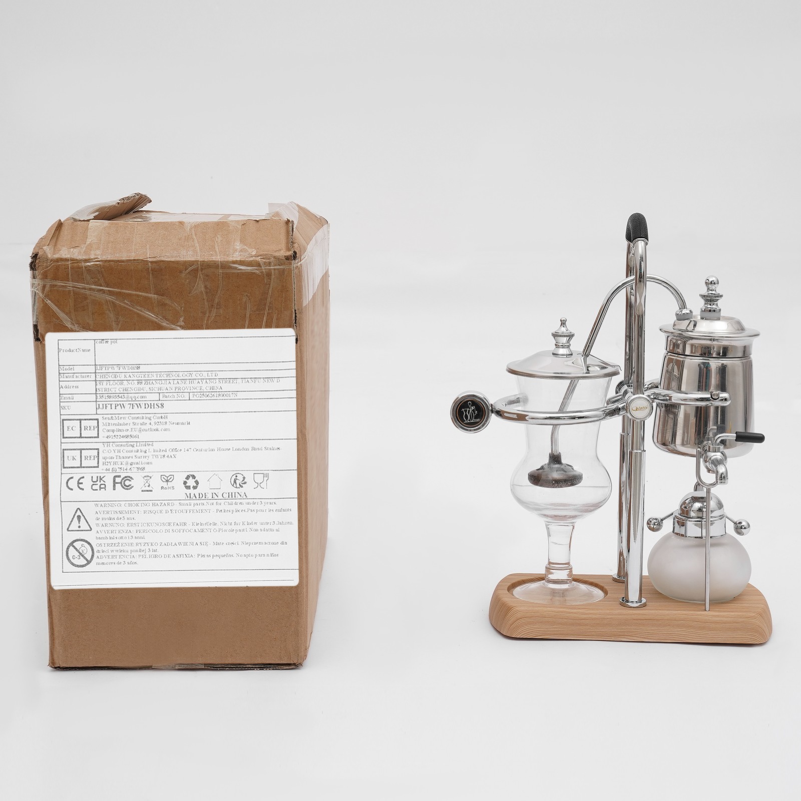 Vintage Coffee Machine Kits 400ml Silver Siphon Coffee Maker Belgian Coffee Pot