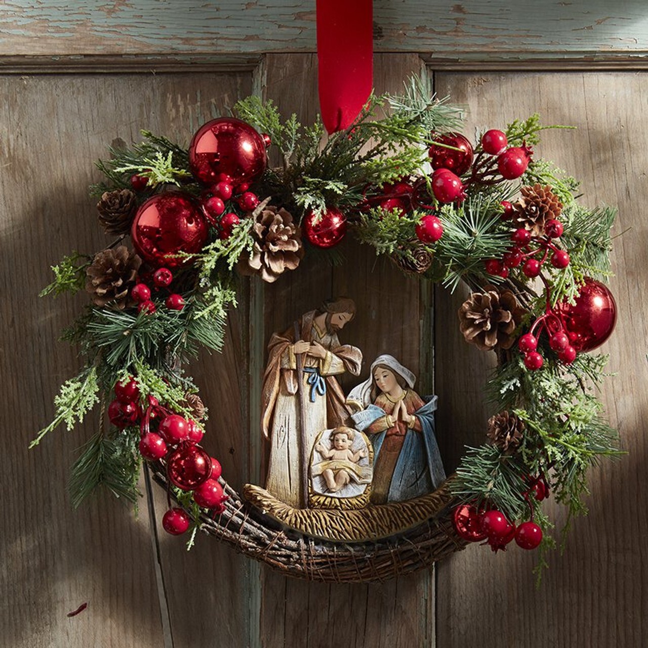 Nativity Wreath, Berries Nativity Wreath 15″ Diameter – Christmas Gifts