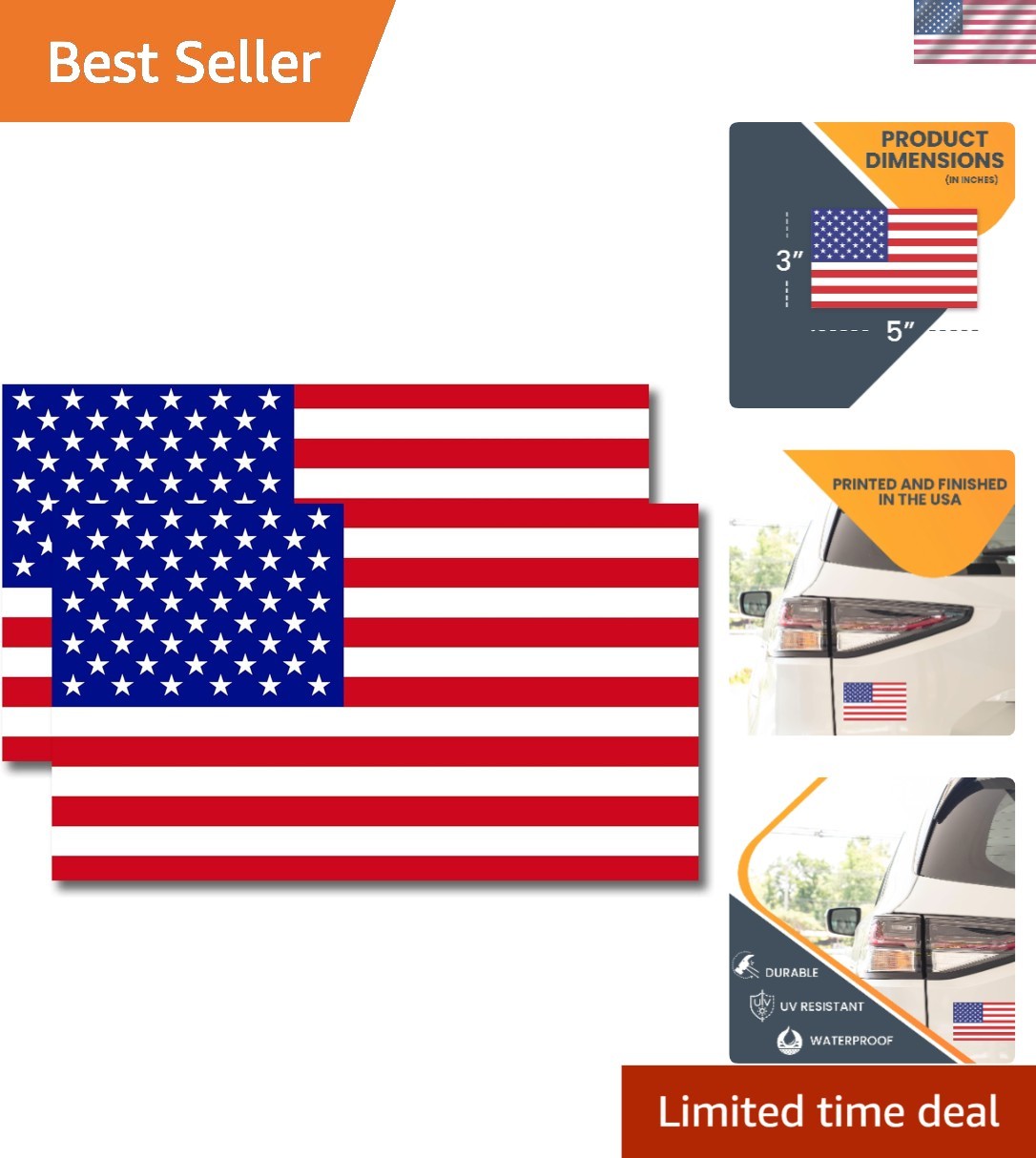 Versatile 2 Pack American Flag Magnets – UV Resistant, Waterproof, Made in USA