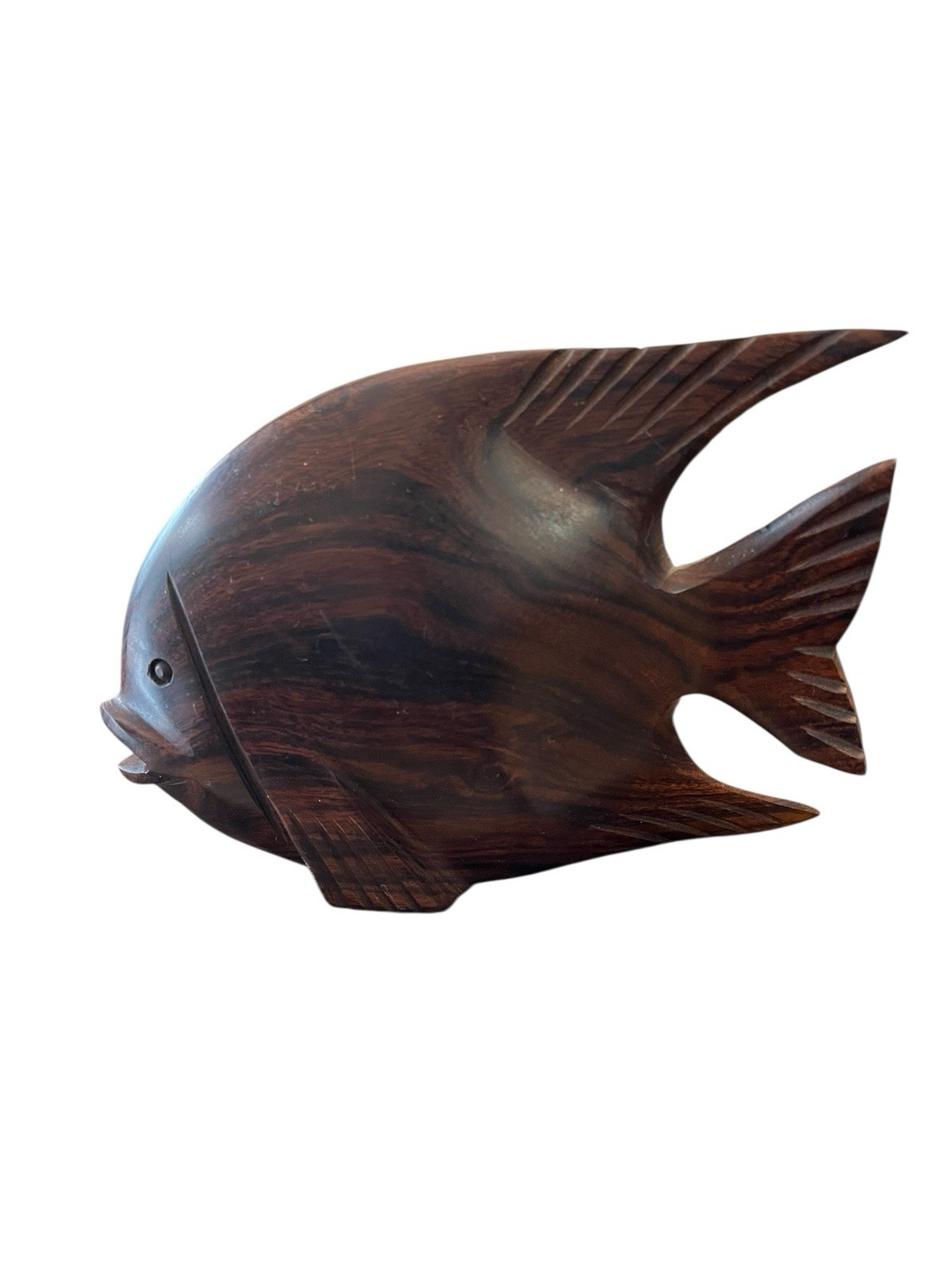Vintage Ironwood Angelfish Fish Sculpture Hand Carved Wood Mid Century Modern