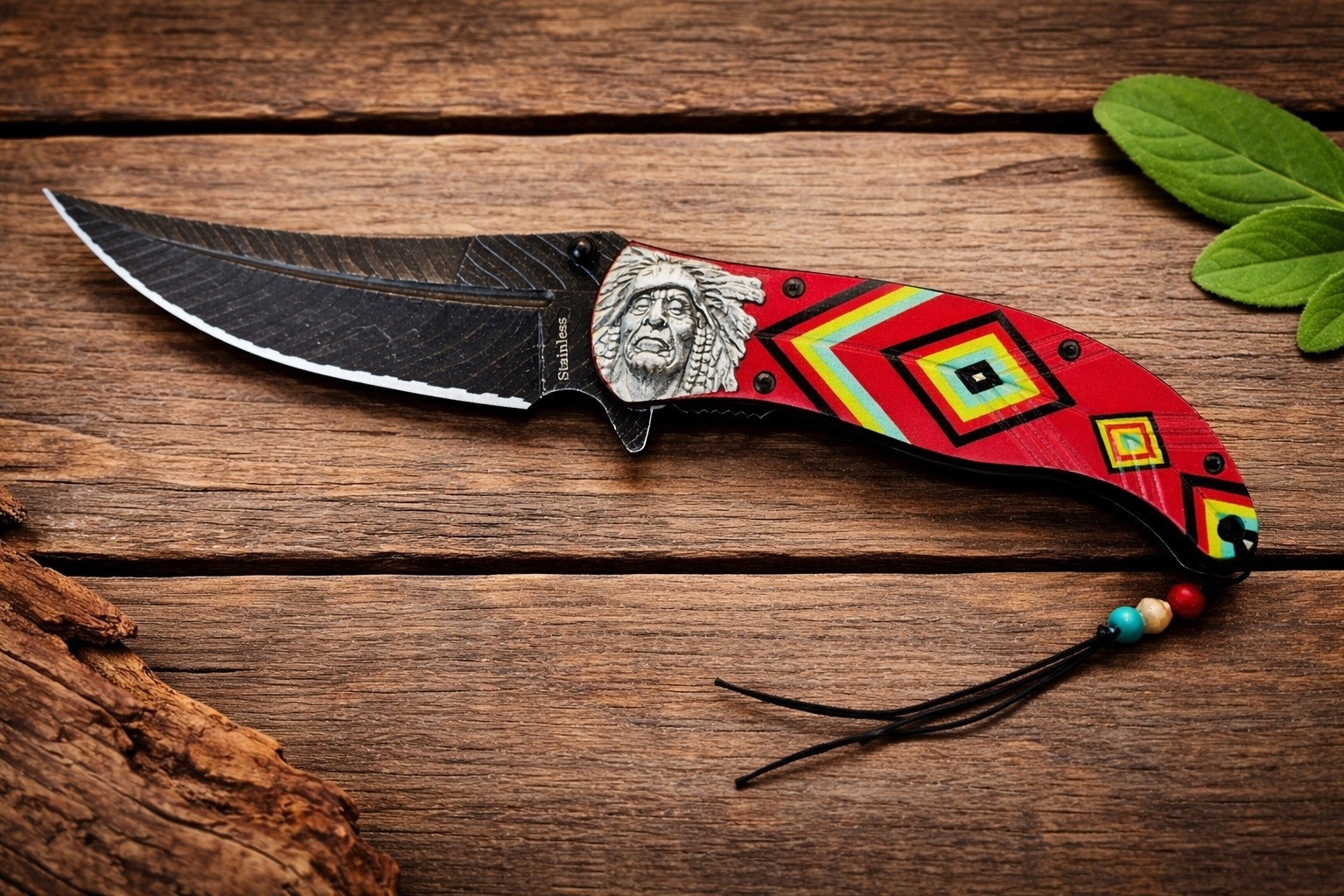 8.5″ Folding Pocket Knife Native American Chief Design Tactical Knife