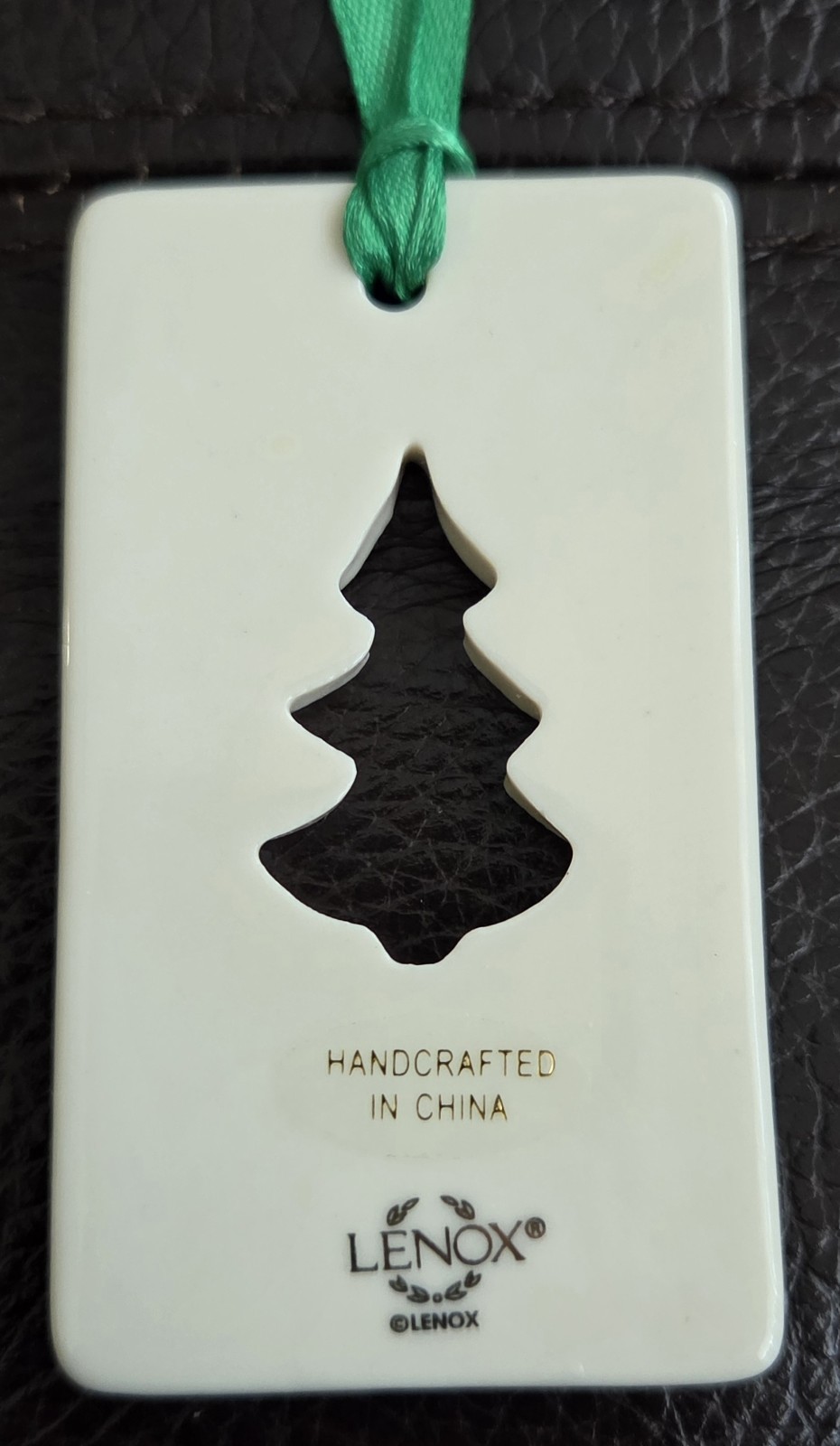 Lenox Christmas Ornament Xmas Tree Cut-Out Merry Christmas Porcelain 3″x1.75″