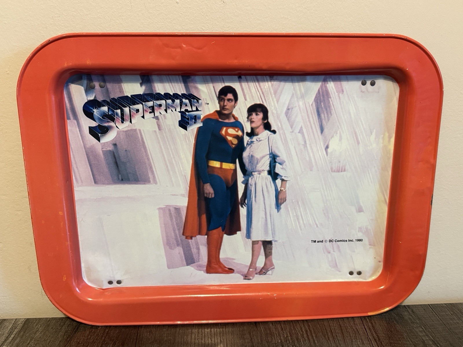 Vintage 1981 Superman Movie Metal TV Dinner Tray Lap Table DC Comics Collectible