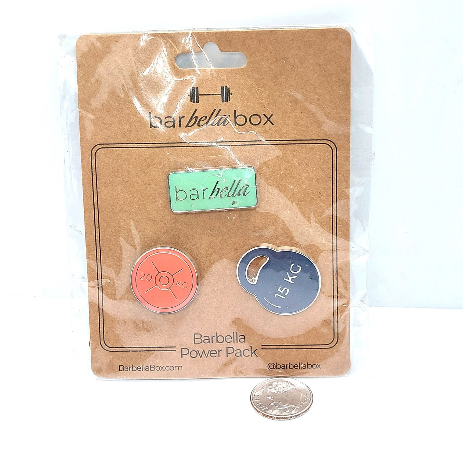 Barbella Box Power Pack Enamel Pin Set Weightlifting Fitness 20kg 15kg Barbell
