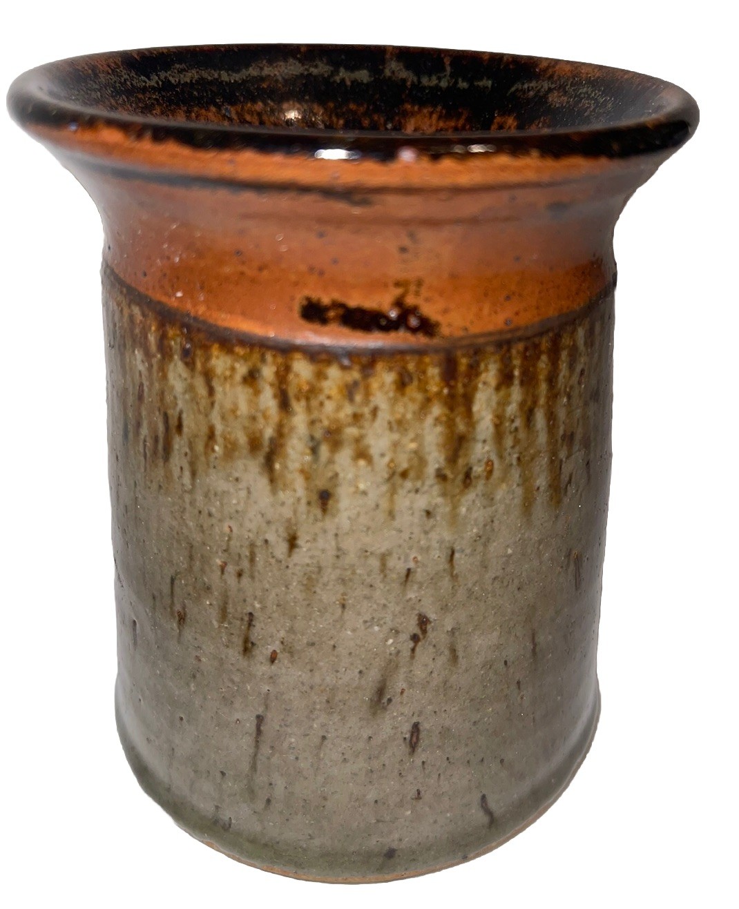Studio Art Rustic Pottery Vase Handmade Hand Glazed Cylinder Signed Stoneware 5”